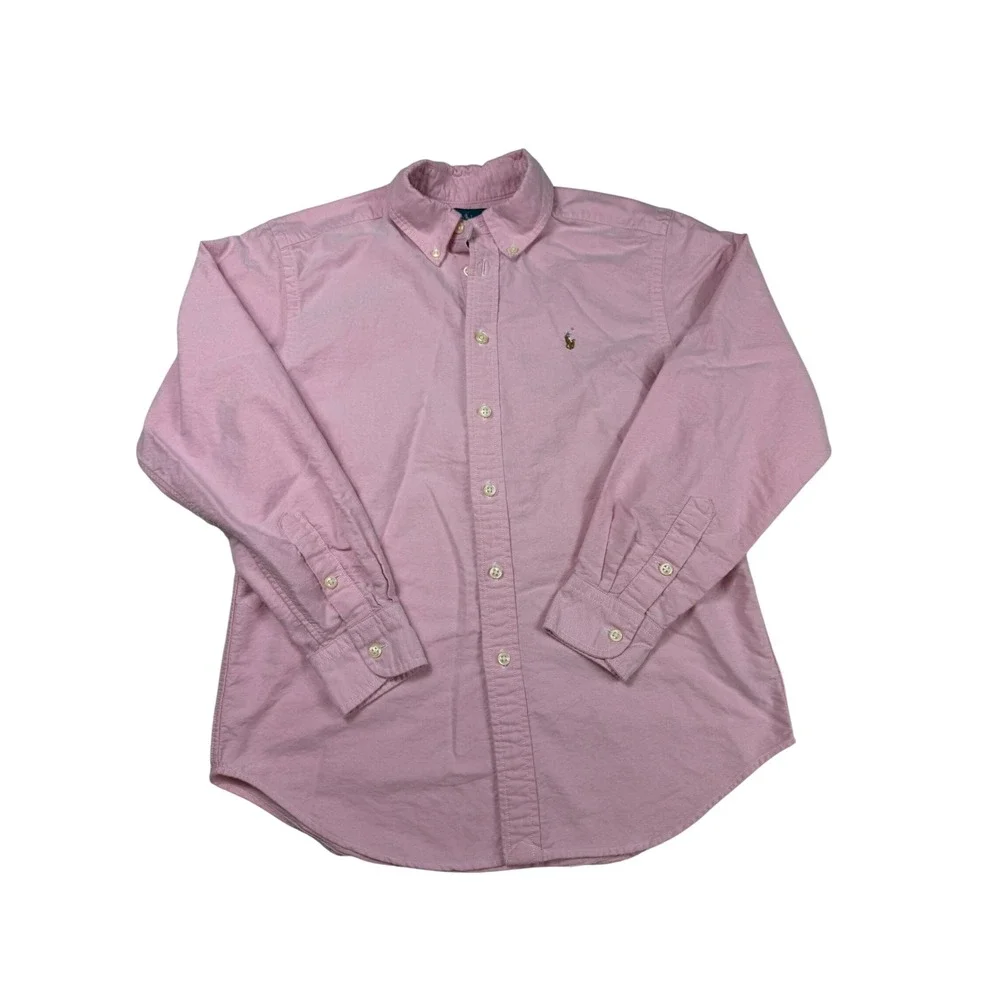 Ralph Lauren Boys Pink Oxford Button Down Shirt Long Sleeve Size 14 Pony Logo